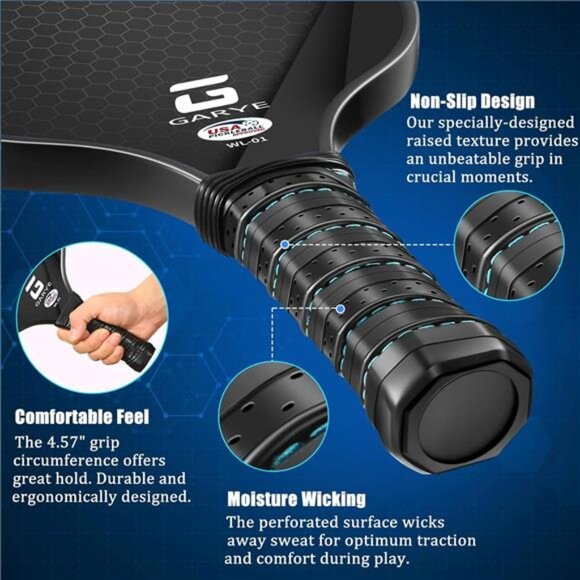 Pickleball Paddles Set of 2, USAPA Approved Carbon Fiber Pickleball Set - Picture 4 of 7